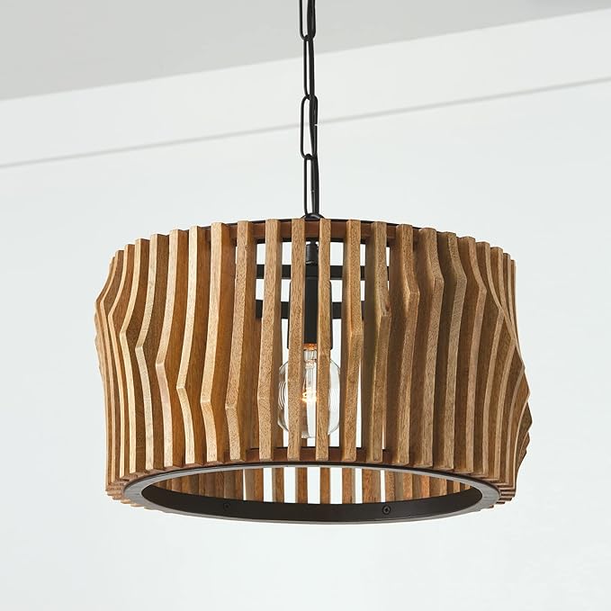 Capital Lighting 244632WK Archer Modern Artisan-Crafted Mango Wood Dual Mount Pendant/Semi Flush Ceiling Light, 1-Light 100 Watt, 11" H x 16" W, Light Wood and Matte Black