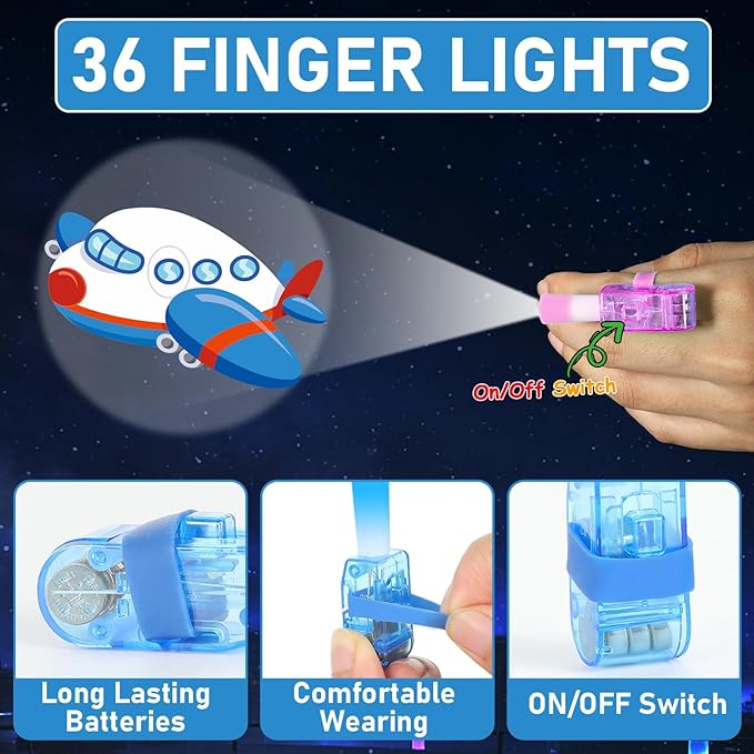 36PCS Transportation LED Finger Lights Traffic Party Favors Glow in the Dark Light Up Finger Lights Traffic Car Themed Toys Bulk for Birthday Party Goodie Bag Stuffer Birthday Gifts Classroom Prize