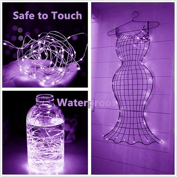 Purple Fairy Lights Battery Operated 7Ft 20 LED String Lights Starry for Bedroom Decor Diwali Halloween Christmas Lights Tree Wedding Party Decoration-2Pack