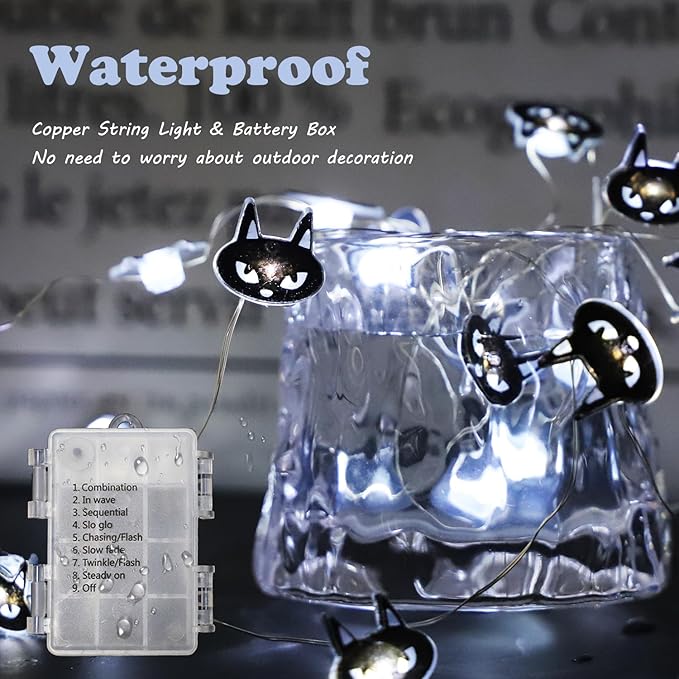 Halloween Decorations Fairy Lights Black Cats, 30 LED Copper String Lights with Remote Control Battery Operated for Cosplay Party Supplies, Gothic Halloween Decor
