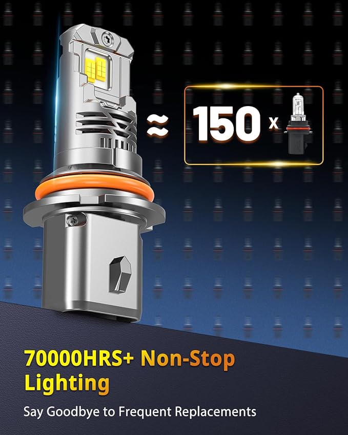 FAHREN New Upgraded 9007 Light Bulbs 50000LM 1000% Ultra Brighter, Real 1:1 Size with Cooling Fan HB5 9007 Light Bulbs, 6500K Cool White IP68 Fog Light, Non-Polarity Easy Install, Pack of 2