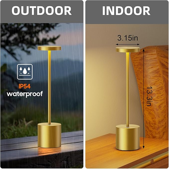 SAKRINGT Cordless Table Lamps Rechargeable,6000mAh Portable Battery Operated LED Table Light for Restaurant Outdoor 2 Pack Gold