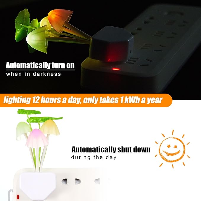 Mudder 4 Pcs Sensor Mushroom Night Lights LED Night Lights 7 Color Changing Plug-in Light Sensor Wall Lamp for Adults Bedroom, Bathroom, Christmas Party Gift(Lotus Leaf Style)