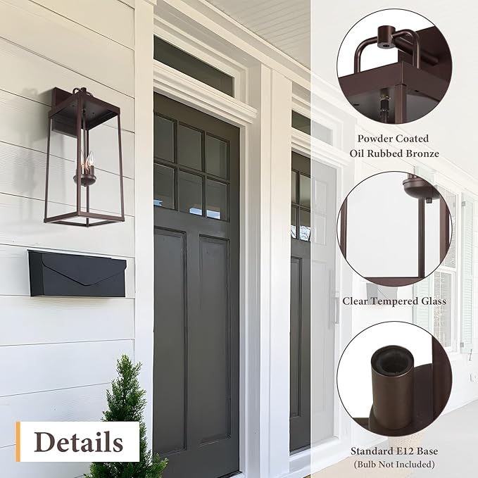 Outdoor Wall Sconce Light, 28 Inch Tall Transitional Exterior Wall Bracket Lighting with Clear Glass, Modern Anti-Rust Outside Bronze Carriage Lantern Lamp for Front Porch Corridor Doorway Patio