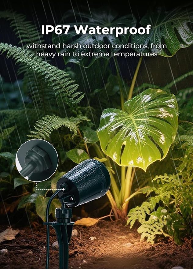 Halloween Spotlights Outdoor, 120V Plug-in Christmas Spot Light, 5000K LED Landscape Lighting with 5 Color Lenses (Red Green Blue Purple Yellow), IP67 Waterproof, 4 Pack