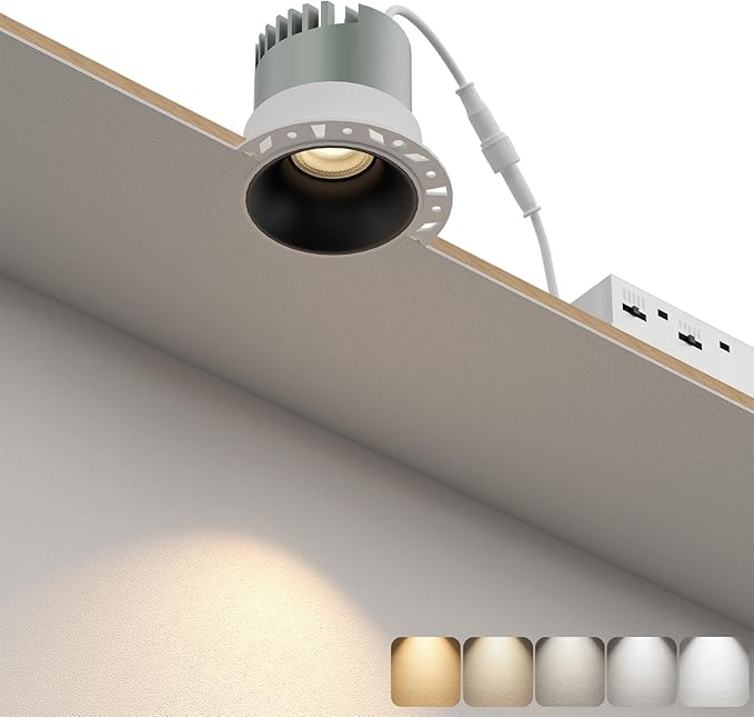 LED Round Recessed Lighting, 10W Adjustable Canless Downlight, Aluminum Recessed Ceiling Light with junction Box, 5 CCT 2700K-6000K, Rotation Spotlight for Living Room Bedroom Hallway Kitchen