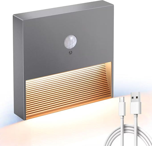 rechargeable battery night light motion sensor light indoor Warm White stair lights night light motion sensor stick on lights, Adjustable Brightness for Wall, Stairs, Cabinet, Hallway (1 Pack)