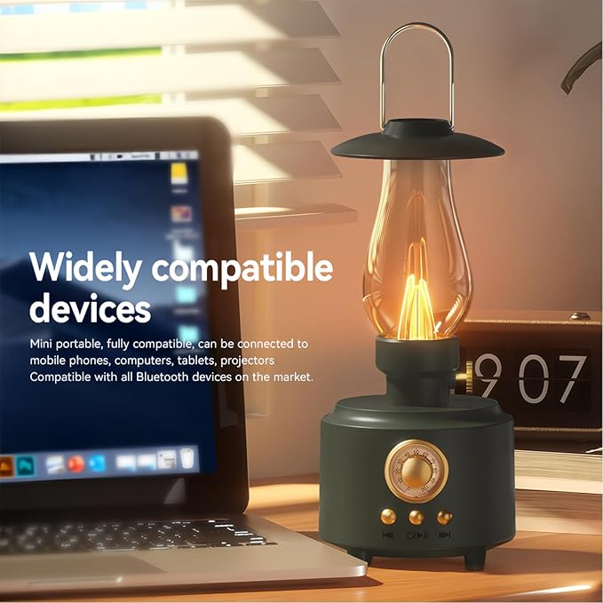AVEKI Vintage Kerosene Table Lamp with Bluetooth Speaker, Infinitely Dimmable Rechargeable LED Lights for Bedroom, IPX4 Waterproof Bedside Lamps for Camping Party Holiday Home Decor Gift (Green)