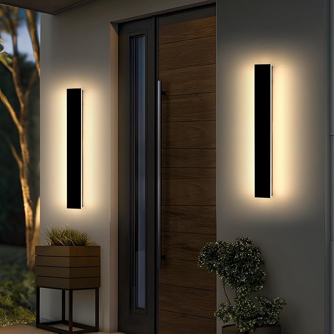 Mikeru 2 Pack 23.6inch Modern Outdoor Wall Sconce, 3000K/4500K/6000K 3 Color Temperature LED Exterior Light Fixtures, Modern Long Porch Lights Wall Sconce for Garage, Doorway, Porch, Patio
