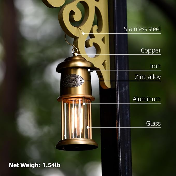 Metal Vintage LED Camping Lantern, 5200mAh Rechargeable Battery Last 12-430 Hours Camping Lamp, 3 Modes Hanging Lantern, Retro Camping Light for Courtyard Outdoor Decoration