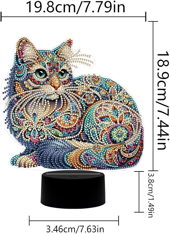 Gorgeous Cat Diamond Art Painting Night Light,Diamond Art Painting Kits Desktop Touch Lamp Ornaments for Tabletop Decor Diamond Art Accessories for Adult Beginner Bedrooms Living Room