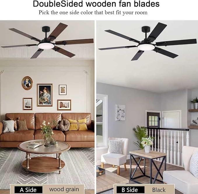 66 Inch Brown Ceiling Fan with Lights, Modern Large Ceiling Fan with Remote & APP Control, Reversible DC Motor, 6 Double-Sided Blades, 6 Speeds, Silent, Timer, for Living Room Indoor & Outdoor