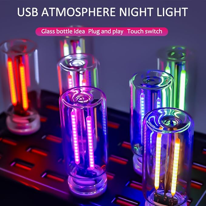 Car USB Night Light Bulb, Touch Dimmable Car Interior Ambient USB LED Lights Lamp,Portable Mini Glass Bottle Night Lamp, for Camping, Holiday Decoration, Party, Bedroom,Purple
