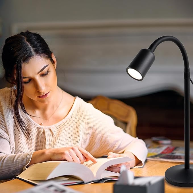 DAMI Dimmable LED Desk Lamp USB Powered, 3 Color Modes Flexible Gooseneck Reading Light, Eye-Caring Small Table Lamp for Home Office Study Bedroom Dorm Bedside - Black