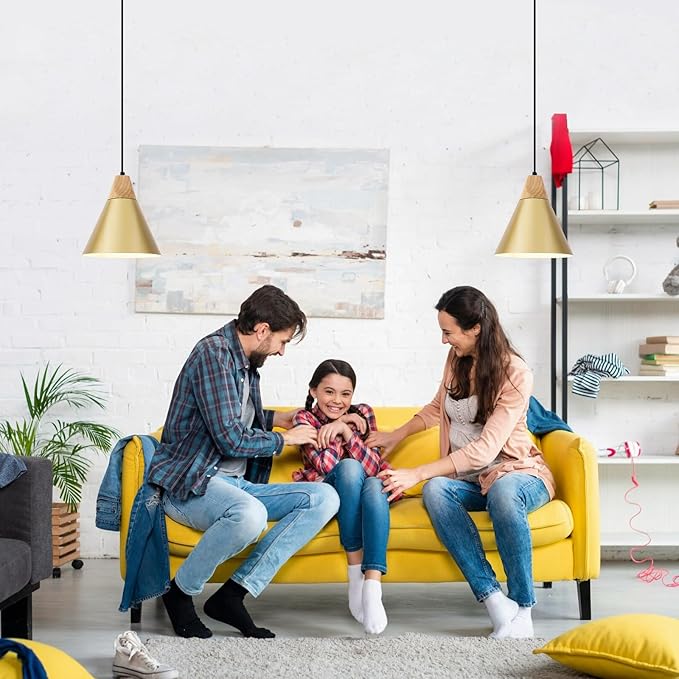 Gold Plug in Pendant Light, 2 Pack 9.4inch Hanging Lights with Plug in Cord 14.7 ft, Hanging Pendant Light, Hanging Lamp Plug in for Bedroom, Kitchen