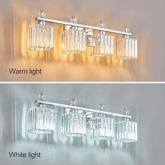 Vanity Lights 4-Light Modern Crystal Vanity Light Chrome Bathroom Light Fixtures Over Mirror Crystal Bathroom Vanity Lighting Fixtures
