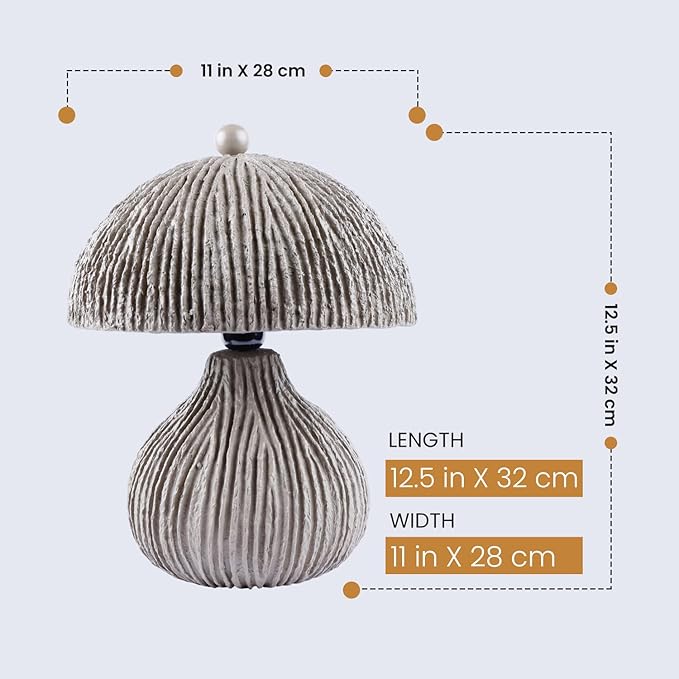 Handicrafts Home Handcrafted Paper Mache Table Lamp, 11x12.5” Modern Farmhouse Accent Table Lamp, Decorative Dome Bedside Nightstand Lamp for Bedroom Living Room, Small Sculptural Desk Light, Mush