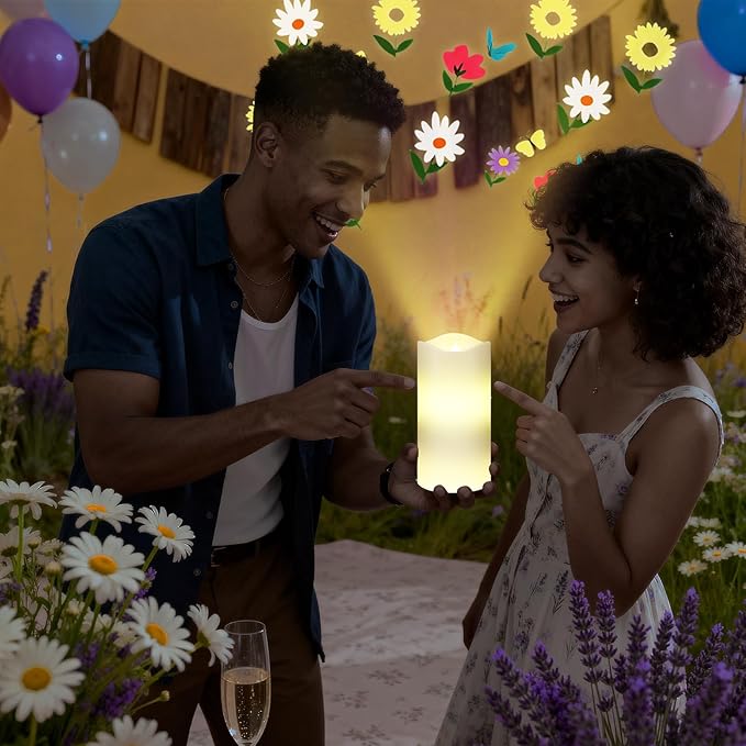 Baquler Wildflower Flameless Candles Spring Projector Lights Decoration LED Candle Battery Operated Night Light with Remote Timer for Wedding Tea Party Spring Summer Decorations for Home