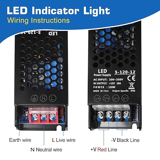 LED Driver 12V 120W 10A Slim LED Power Supply, AC 100-250V to 12V DC Adapter, Constant Voltage Transformer for LED Strip Lights, Bulbs, Garden and Cabinet Lights