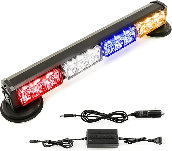 BooYu 14.8" Battery Powered Police Firefighter Emergency Strobe Lights Bar for Trucks/Vehicles Rechargeable Wireless Rooftop Mini Hazard Flashing LED Beacon Warning Light (Red/White/Blue/Amber)