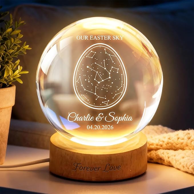 Personalized Our Easter Sky Crystal Ball LED Night Light, Custom Couple Name Constellation Glass Globe Lamp with Date, Romantic Easter Keepsake Gift for Anniversary Wedding Decor