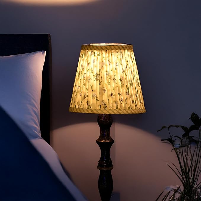 Ridhi Block Print Powder Blue Lamp Shade 4" Top x 5" Bottom x 6" Slant Handmade Pleated Cotton Lampshade, Fits E26/E27 Base Table Lamps Boho Vintage Decorative for Bedroom, Living Room