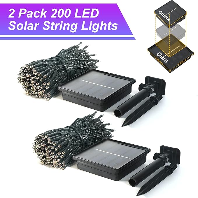 JMEXSUSS 2 Pack Solar String Lights Outdoor Waterproof, Total 400 LED 151FT Solar Christmas Lights Outdoor, 8 Modes Christmas Light for Outside Patio Yard Tree Decorations, Purple