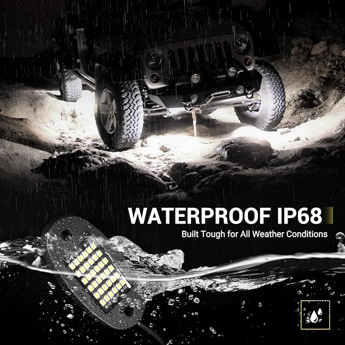12 Pods White Rock Lights 6000K Pure White 36 LEDs SMD Chips Super Bright Neon Underglow Light IP68 Waterproof for Pickup Trucks SUV UTV ATV RZR Car Boats (White)