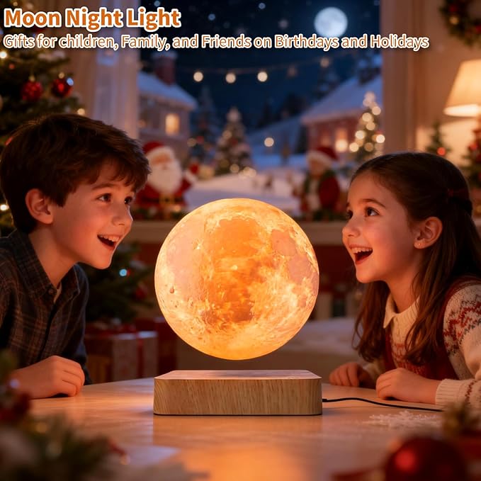 Levitating Moon Lamp, Floating Magnetic LED Moon Light Night Light with 3 Color Dimmable Touch Control Levitating Desk Decor Unique Lamps for Kids,Office, Living Room (Light Brown)