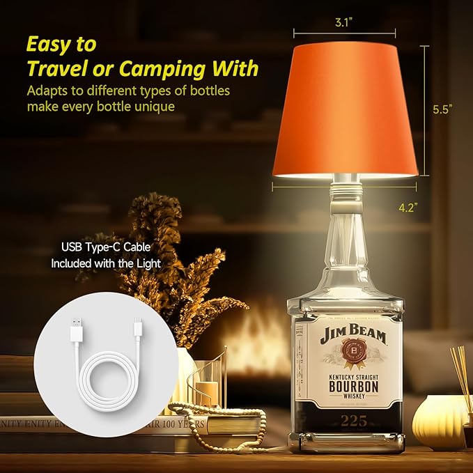 2025 New Wireless Bottle Lamp - LED Bottle Lights for Liquor & Wine Bottles, Cordless Lampshade, Whiskey Bottle Top Light, Bottle Stopper Night Light Kit, Rechargeable 3-Tone Touch-Dimmable