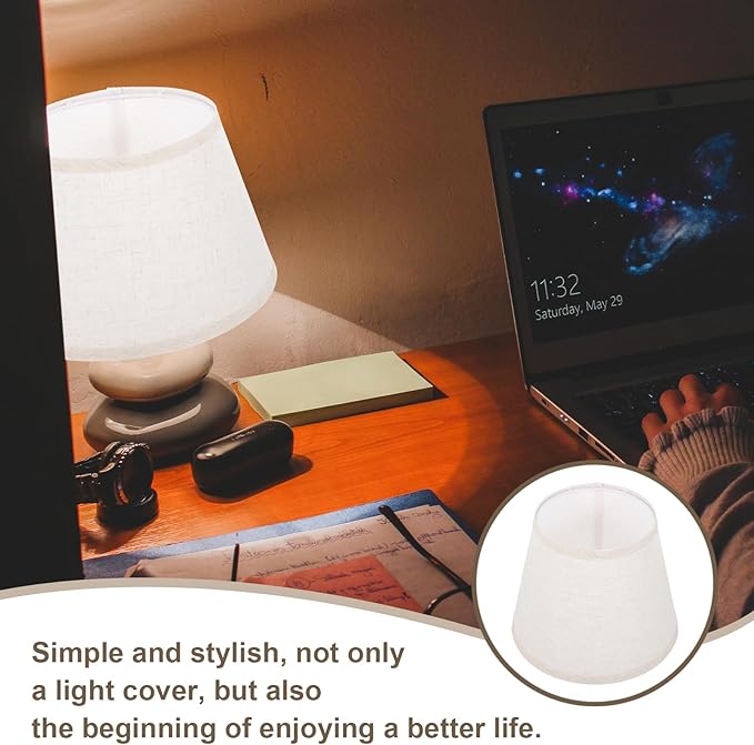 BESTonZON Linen Lampshade Cover for Table Lamp E27 Base 5.5 Inch Mini Round Cone Cloth Light Shade Suitable for Home and Office Lighting
