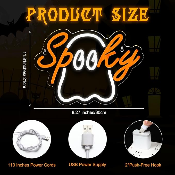 Halloween Ghost Neon Sign Acrylic LED Spooky Light Sign Cute Ghost Wall Hanging Neon Widow Door Light for Halloween Party Bedroom Bar Cave Room Decor