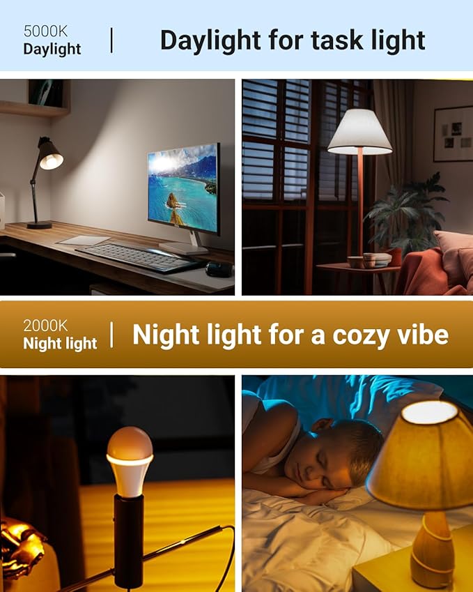 Sunco 6 Pack A19 Night Light Bulbs, Sleep Lights for Bedroom, Lamp, Nursery, Mood Soothing, 800 LM (80 LM Nightlight), 5000K Daylight (2000K Amber Glow), Dimmable, E26 Base UL
