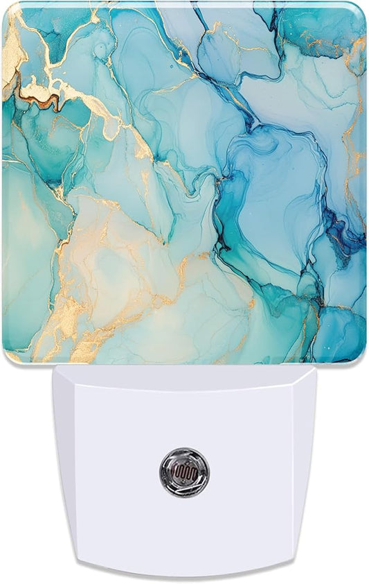 Teal Blue Gold Marble Night Light for Kids, Dusk-to-Dawn Auto Sensor Plug in Night Light, 0.5W Energy Saving Non-Toxic Design for Bedroom/Bathroom, Ideal Gifts for Women, Men & Kids