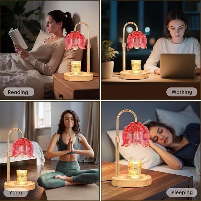 Flower Candle Warmer lamp with Timer Dimmer,Adjustable Height Candle Warmer,Fits All Jar Scented Candles,Christmas Gifts for Mom Women,Candle Lamp for Bedroom Home Decor,Red
