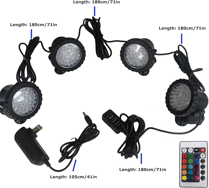 Pond Lights Submersible Color Changing Fountain Lights with Remote, 36 LED Bulbs Underwater Landscape Light Multi-Color & Adjustable & Dimmable for Aquarium Garden Pool Lawn Waterfall IP68