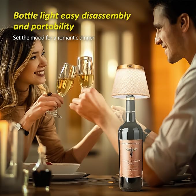 2025 New Bottle Lamp - LED Bottle Lights for Liquor & Wine Bottles, Cordless Lampshade, Whiskey Bottle Top Light, Bottle Stopper Night Light Kit, Rechargeable 3-Tone Touch-Dimmable