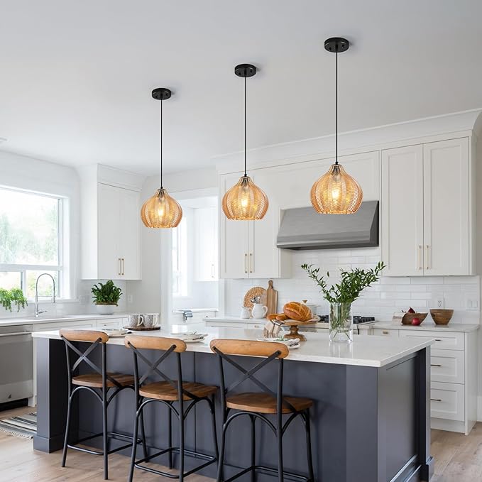 Amber Glass Pendant Lights Kitchen Island 1 Light 10.43 in Glass Globe Pendant Light Fixture Adjustable Modern Farmhouse Pendant Lighting for Bedroom Dining Room (1 Pack)