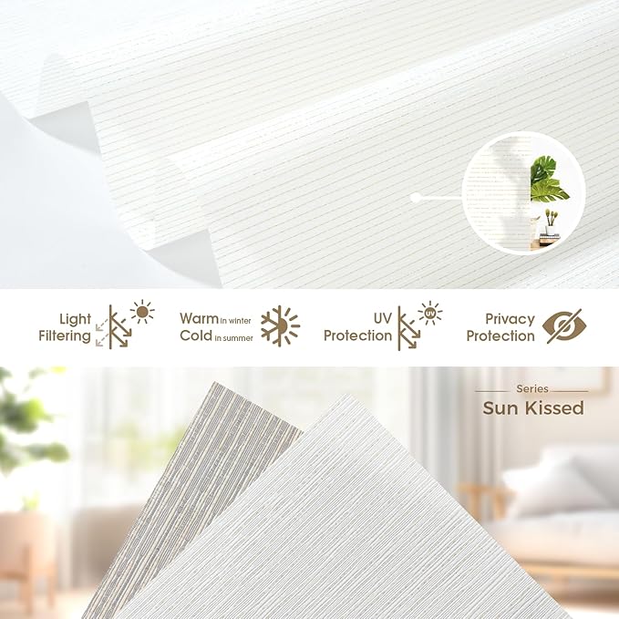 HeyBlinds Motorized Roller Shades, Smart Blinds for Windows, Remote Automatic Window Shades, Electric Shades, Light Filtering, Compatible with Alexa Google Apple Home (Sun Kissed-Creme LF)