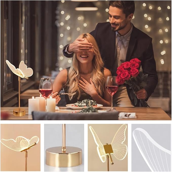 Butterfly Table Lamp,Tricolor Butterfly Lamp for Nightstand,3 Way Dimmable Butterfly Bedside Lamps, Acrylic Butterfly Touch Lamp for Living Room Bedroom Home Decor,Gold