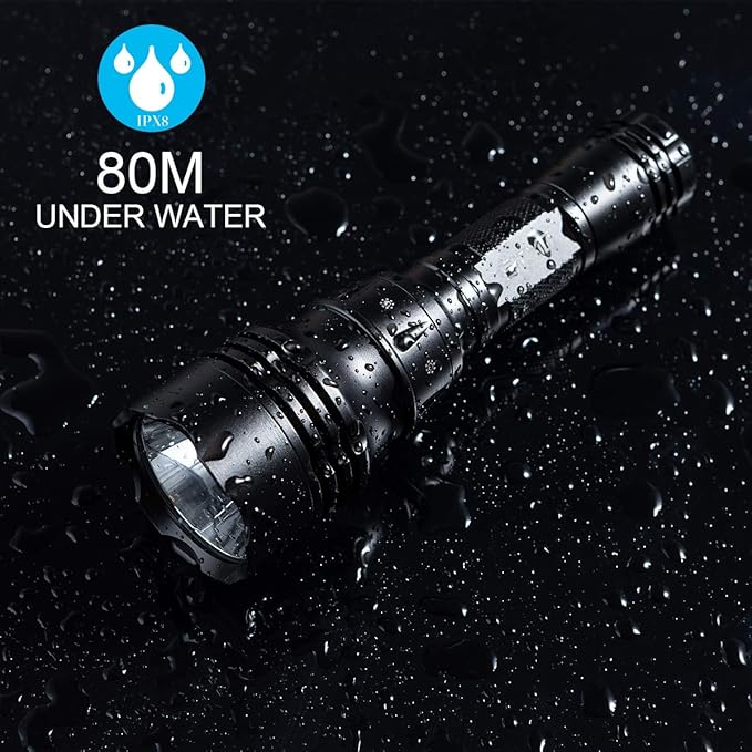 Scuba Diving Flashlight Dive Torch 2000 Lumen Waterproof Underwater XM-L2 LED Submarine Lights Holder with Charger for Under Water Deep Sea Cave at Night