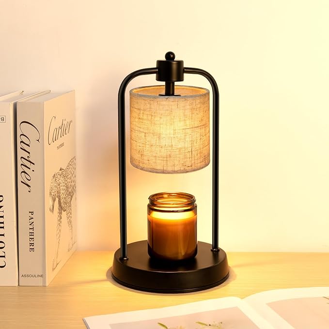 Candle Warmer Lamp Electric with Timer: Wax Melts Warmer - Dimmable Candle Wax Warmer Electric Candle Warmer with Replacement Bulbs, Bedroom Home Decor Compatible with Various Candles-Linen
