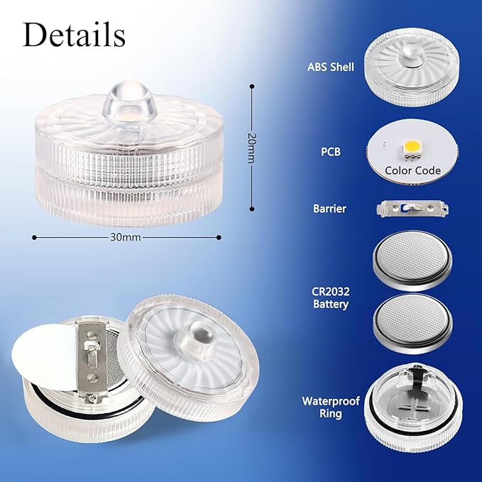 Submersible LED Lights, Warm White Waterproof Flameless Candle Tealights, Battery Operated Underwater Pool Lights for Vases Table Centerpieces Weddings Party Halloween Christmas Decor,12 Pack