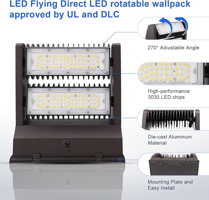 LED Wall Pack Light 80W Rotatable Adjustable 10800LM 5000K, Dimmable Outdoor Area Wall Pack Flood Lighting Fixture - Great for Warehouse Entrance Parking, IP65 Waterproof, UL&DLC Listed