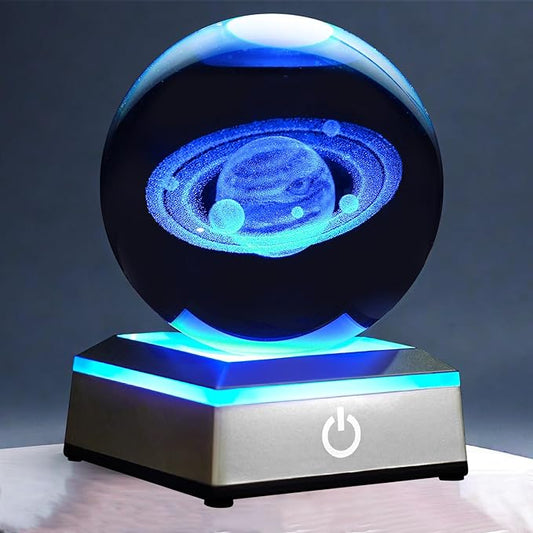 3D Saturn Crystal Ball Night Light with LED Colorful Lighting Touch Base 3.15 In Galaxy Planets Glass Ball Lamp Paperweight Saturn Astronomy Gift Decor for Boys Girls Kids Birthday Christmas