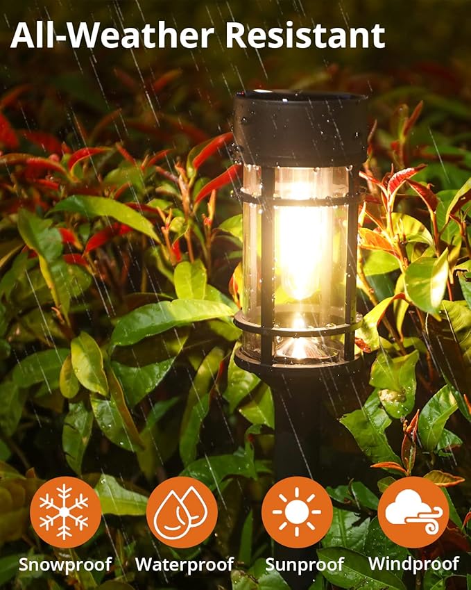 8 Pack Solar Pathway Lights Outdoor, Waterproof Solar Lights Outdoor with Metal & Glass - Auto On/Off, Long-Lasting, Landscape Lighting Garden Decor for Yard, Lawn, Driveway, Walkway