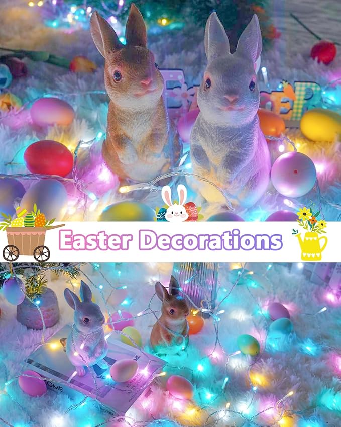 Easter Lights Battery Operated Twinkle Lights, 2 Pack 33FT 100LED Multicolor easter String Lights, 8 Modes Waterproof Pastel Light Indoor Outdoor, Fairy Lights for Room Garden Party Easter Decorations