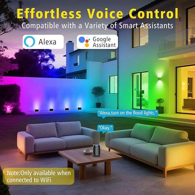T-SUN RGB Flood Lights Outdoor, 1000W Equivalent Color Changing Landscape LED Light with APP & WiFi & Remote Control, Waterproof Floodlight with 16 Million Colors, Timing, Music Sync (100W-2Pack)