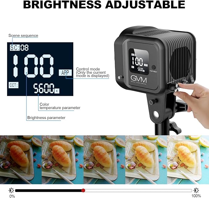 GVM 80W Video Light, Continuous Lighting for Photography with Bowens Mount, 2700~7500K, 44100Lux/0.5m Studio Light with APP, CRI 97+ Bi-Color 8 Scene Lights Support AC Adapter & NP Battery