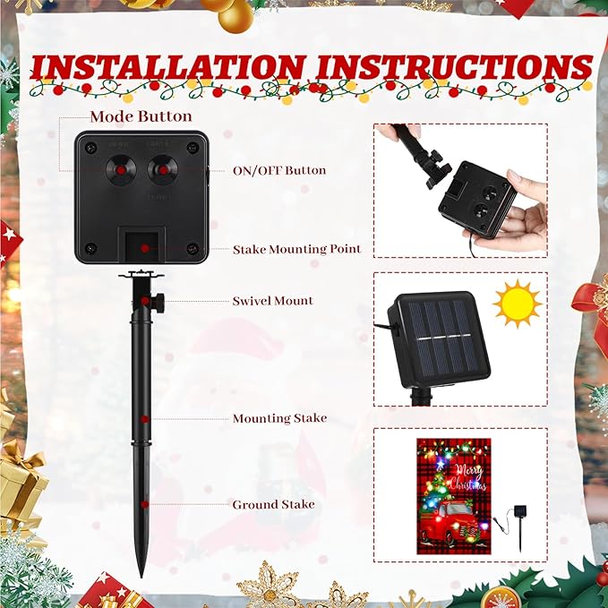 VIHOSE Merry Christmas Lighted Garden Flag 8 Modes Solar Red Truck Christmas Garden Flag LED Double Sided Xmas Tree Red and Black Checkered Yard Banner for Outdoor Lawn Decoration
